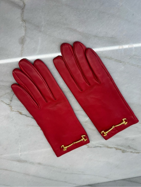 Celine Accessories - Celine Red Lambskin Leather Gloves
